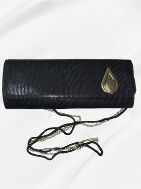 Kate Landry Black Reptile Embossed Hard Shell Evening Clutch
